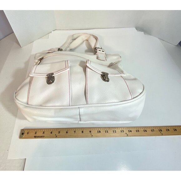 White Shoulder Bag Multiple Compartments Silver Hardware Adjustable Straps NWOT - Picture 4 of 10
